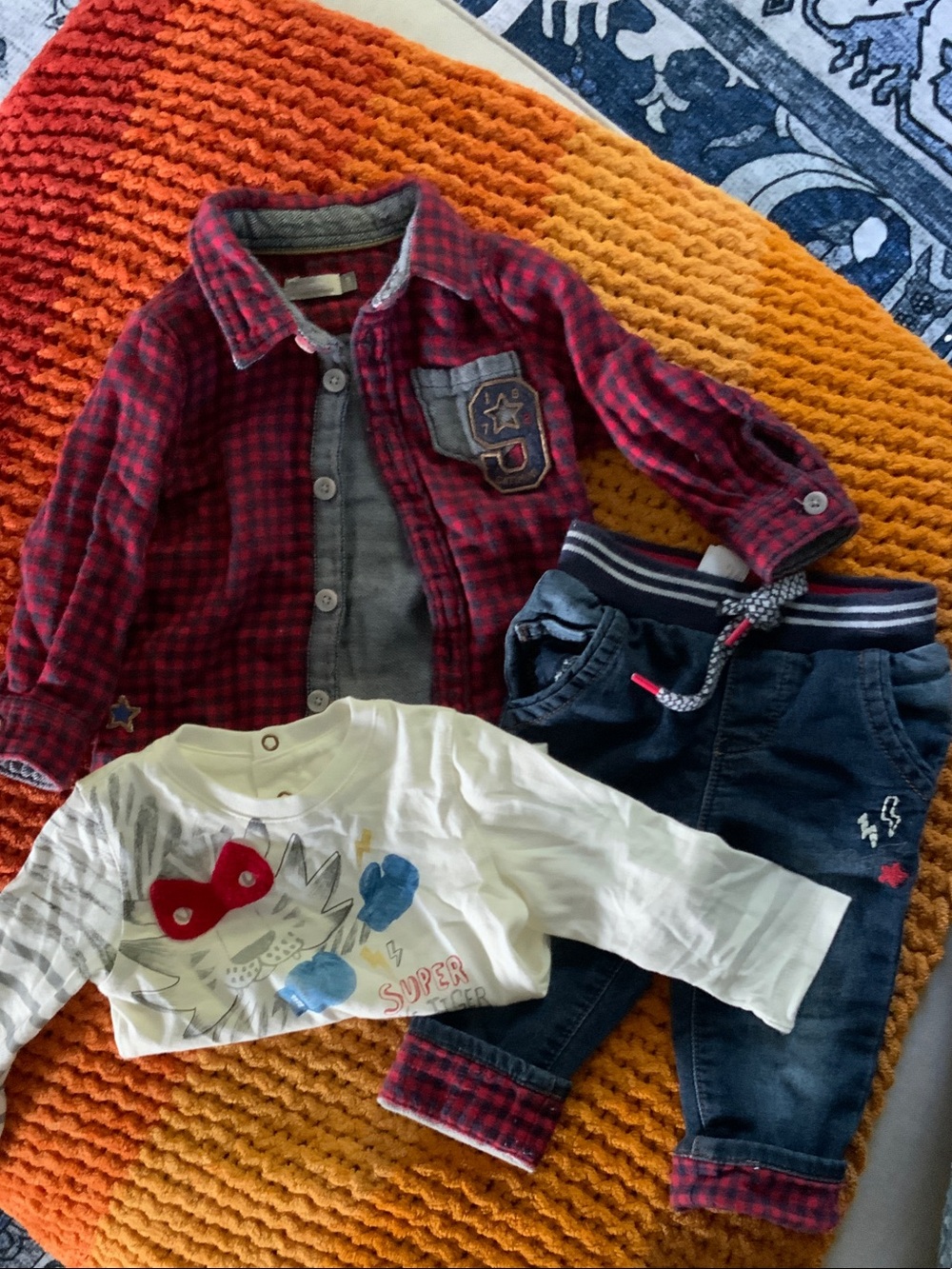 Catimini Red Plaid Button-Down Shirt with Patch Detail